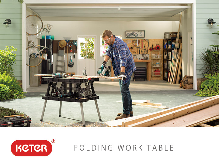 樹脂製折り畳み作業台「ケター （KETER） フォールディングワークテーブル （Folding Work Table）」