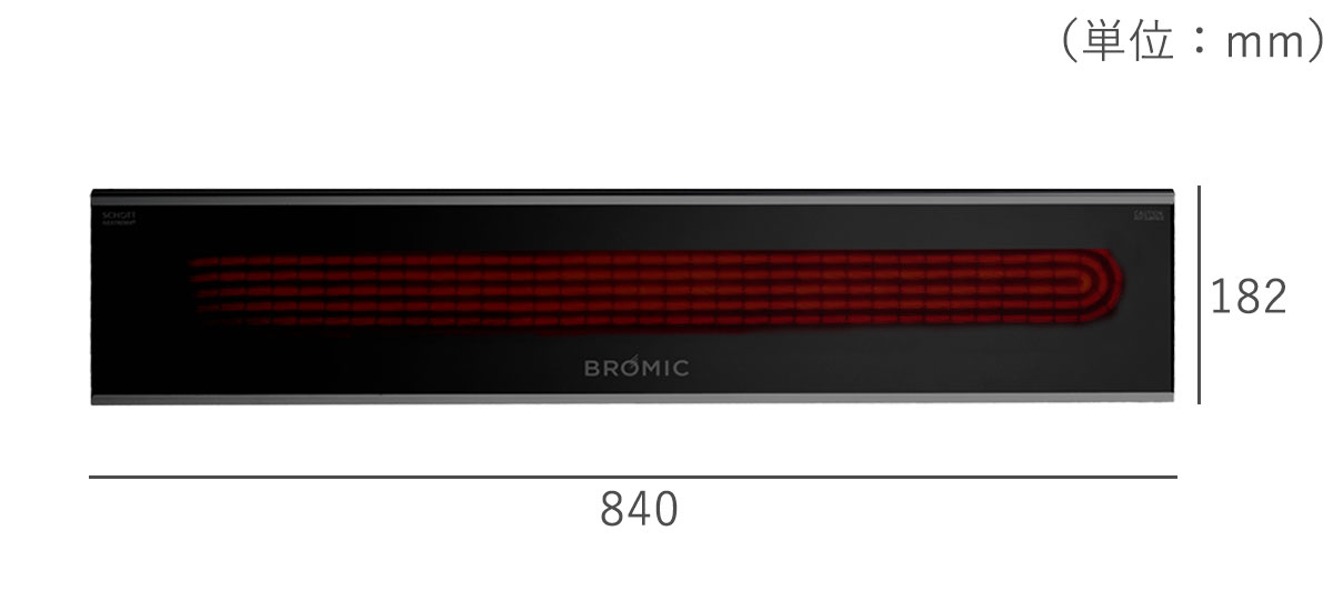 スペック画像。横幅840mm、奥行き182mm。