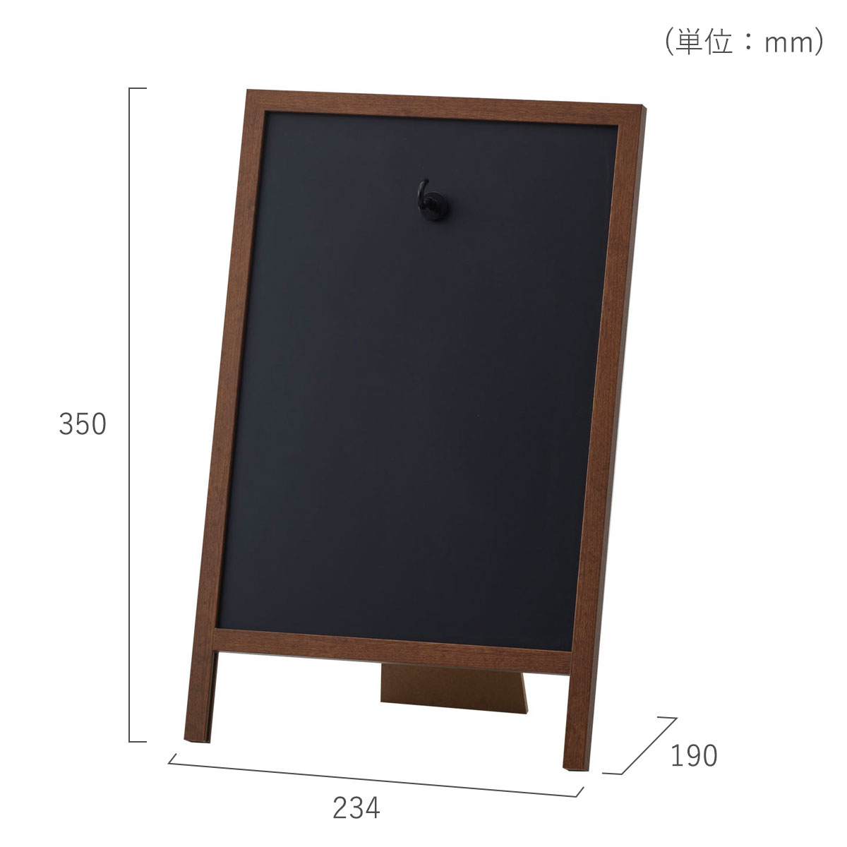 畳んだ状態のサイズは、横幅234mm、高さ371mm、厚さ18mm。立てかけ時のサイズは横幅234mm、高さ350mm、奥行き190mm。