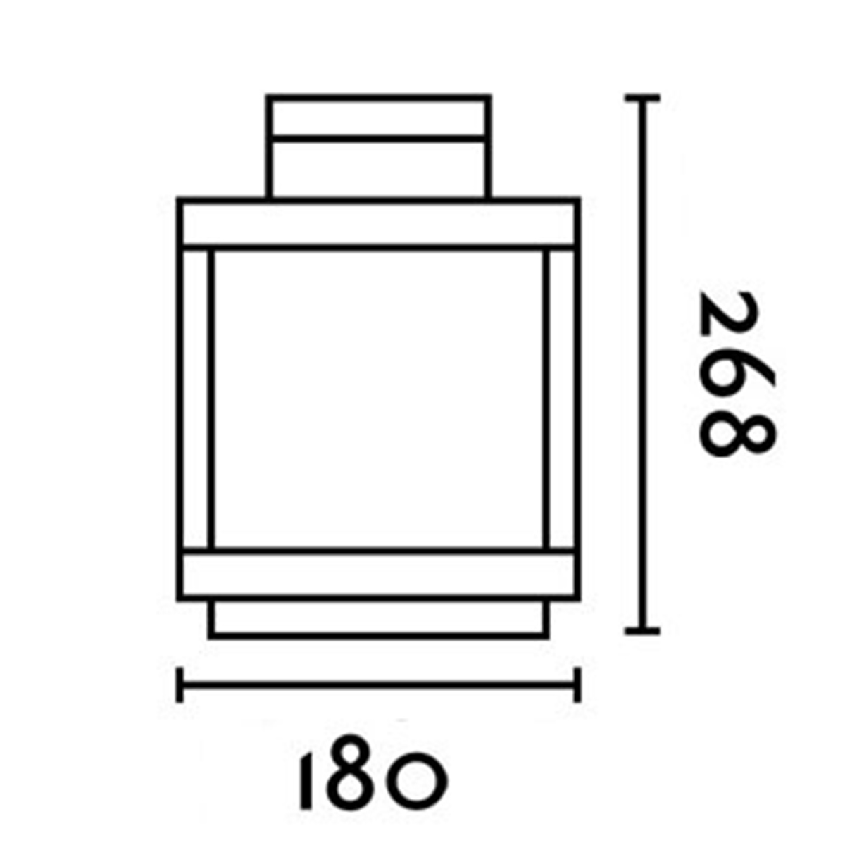 ライトのサイズ。幅180mm、高さ268mm。