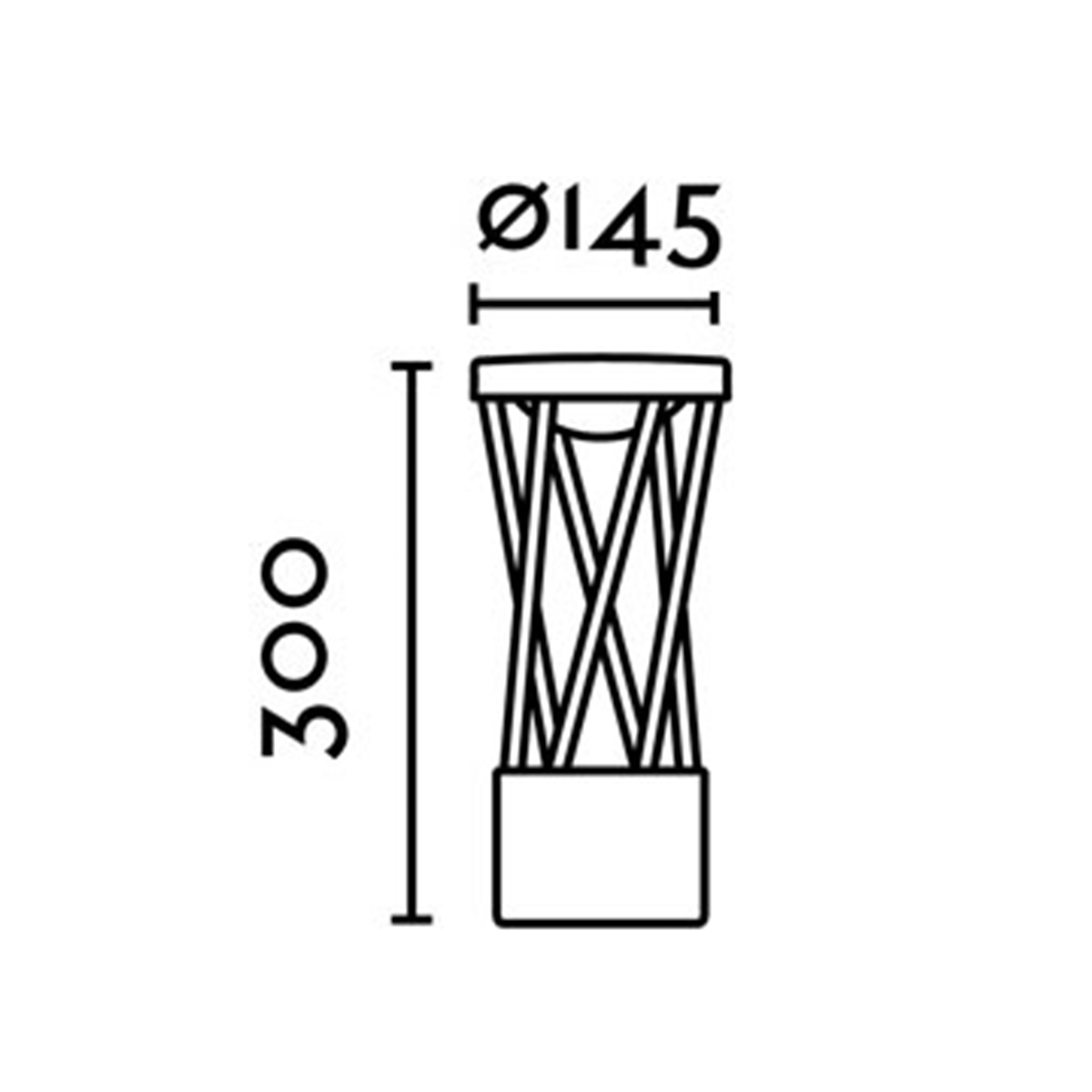 ライトのサイズ。幅145mm、高さ300mm。