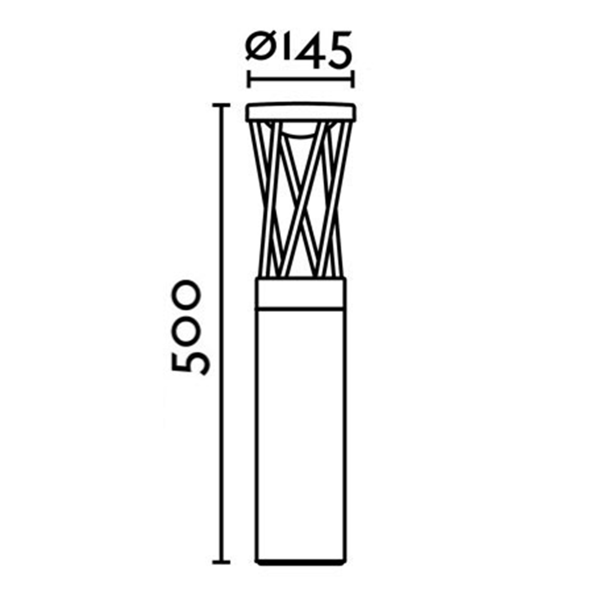 ライトのサイズ。幅145mm、高さ500mm。