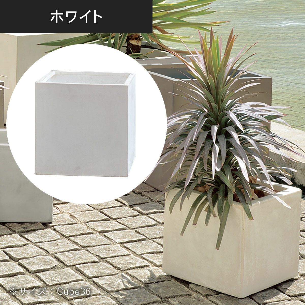 キューブ36（高さ36cm）のホワイトの設置イメージ画像。