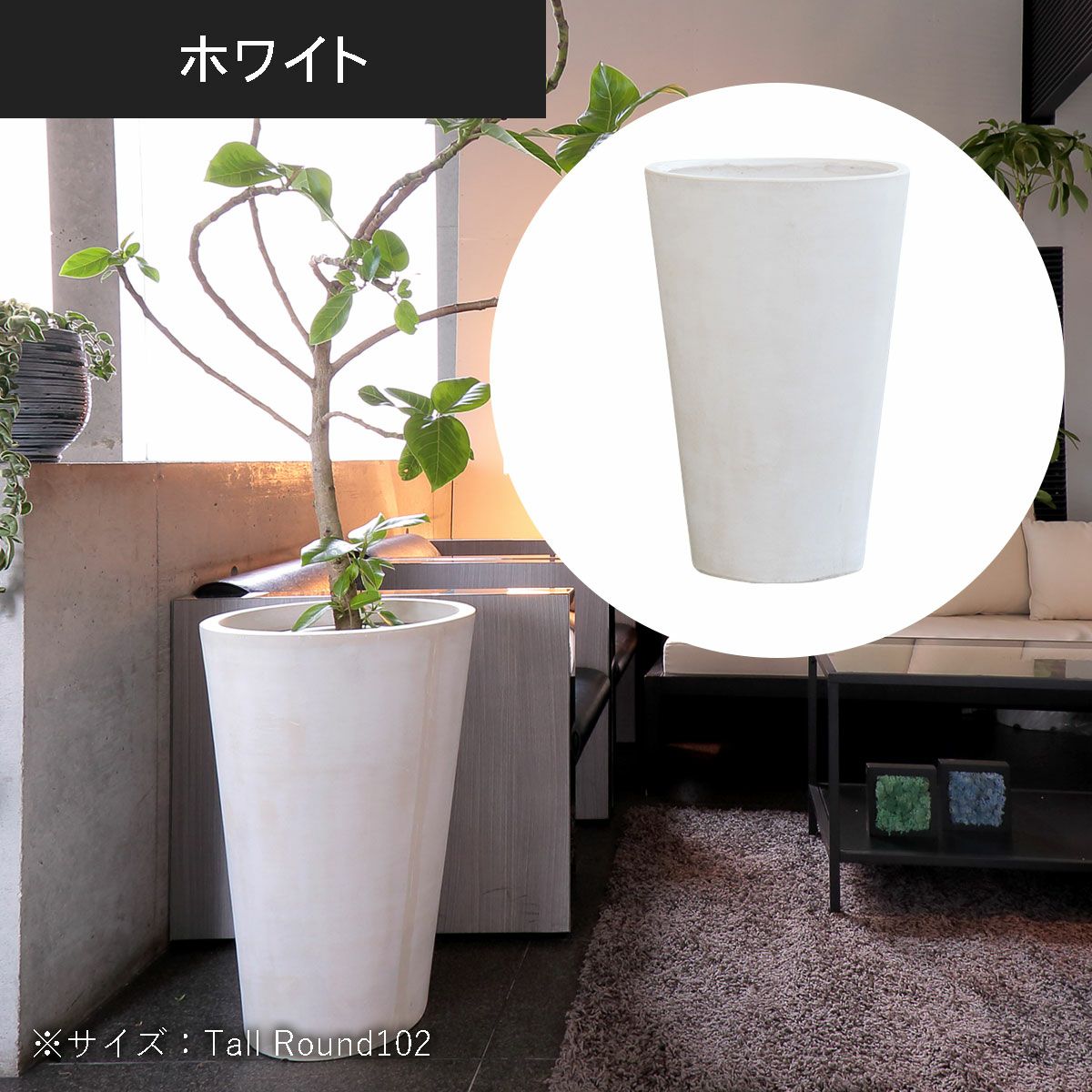 トールラウンド102（高さ100cm）のホワイトの設置イメージ画像。