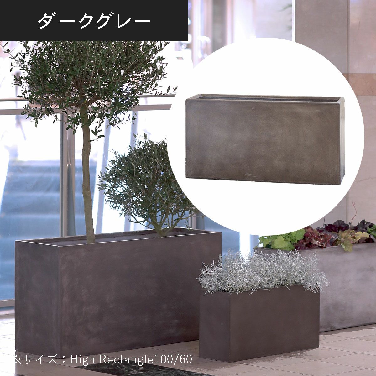 ハイレクタングル100と60（高さ51cmと30cm）のダークグレーの設置イメージ画像。