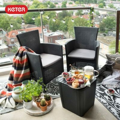 樹脂製ラタン調ファニチャー「ケター （KETER） アイオワ バルコニー3点セット（IOWA BALCONY SET 139890）」