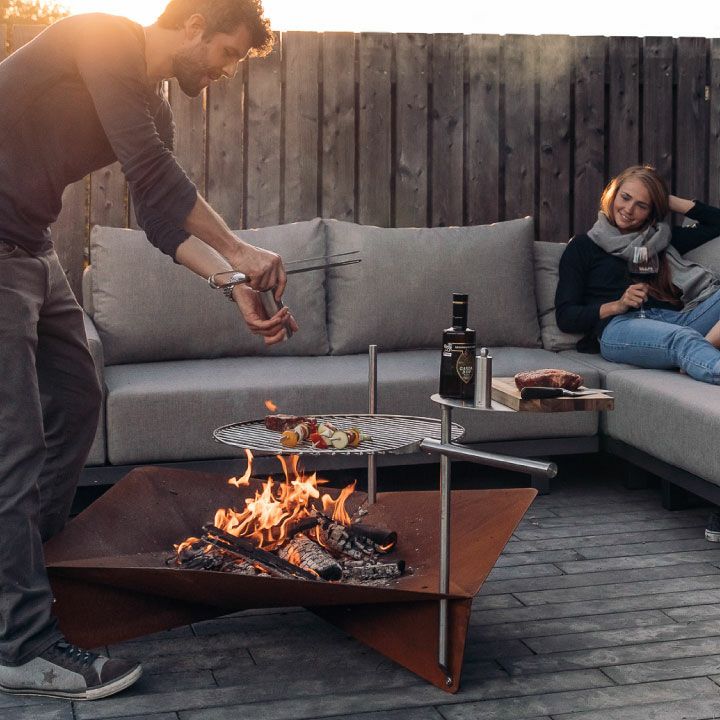Hello 過度 Outdoors ファイヤーピット 屋外暖炉 調理用グリル網付き
