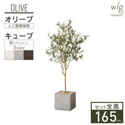 フェイクグリーン×プランターセット「オリーブS×Cube w/g」[高さ165cm・人工樹木・人工観葉植物]