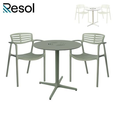 「Resol Toledo AIRE リソル トレド エア ラウンドテーブル70cm ＆ アームチェア 3点セット」