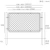 フェンスを横使いで設置した際の寸法図。杭の端から杭の端まで1653.2mm。杭芯から杭芯まで1604.6mm。フェンスの端から端まで1500mm。杭の地面からの高さ約1200mm。杭を地中に埋め込む深さ300mm。