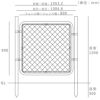 フェンスを横使いで設置した際の寸法図。杭の端から杭の端まで1053.2mm。杭芯から杭芯まで1004.6mm。フェンスの端から端まで900mm。杭の地面からの高さ約1200mm。杭を地中に埋め込む深さ300mm。