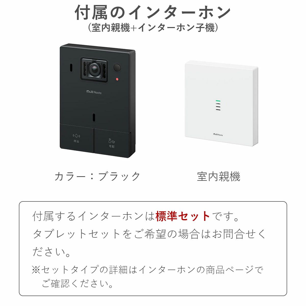 インターホンのカラーはマットブラック。室内親機が付いた標準セットタイプ。