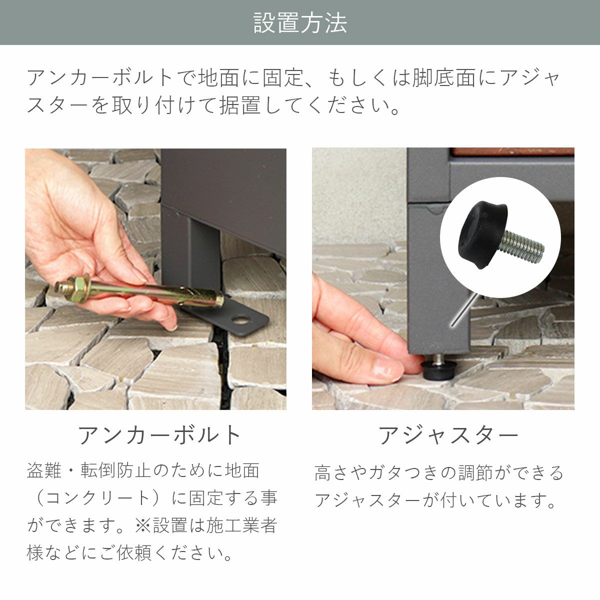 荷物の配達方法の説明。荷物を宅配ボックスに入れます。宅配ボックス内にある印鑑で受取伝票に捺印します。扉を閉めて、丸いダイヤルを左方向に180度回転させます。「CLOSE」になれば施錠完了。