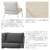 フレームは軽量で高耐久のアルミニウムです。耐候性に優れた粉体塗装を施しているので屋外での使用に適しています。クッションの中材とカバーも屋外用です。座面生地はメッシュ状に編み込まれています。