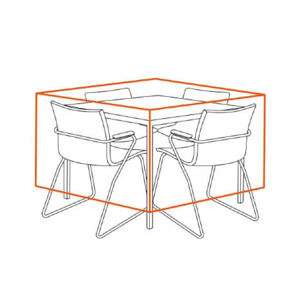 屋外用 ファニチャーカバー  90×90テーブル＋チェア4脚セット用の使用イメージ画像です。