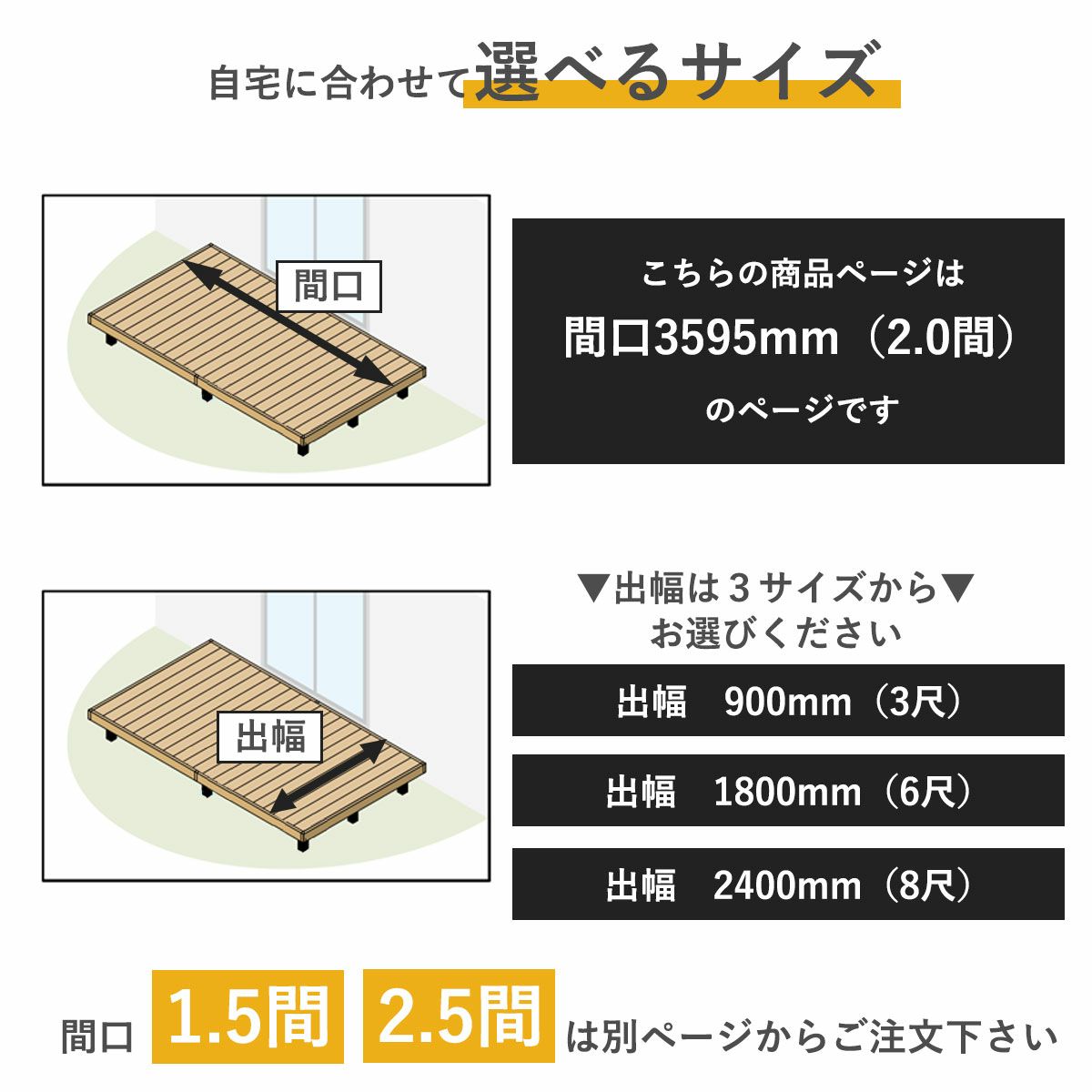 出幅は900mm、1800mm、2400mmから選択可能。